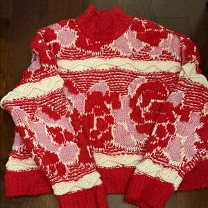 Zara Red, Pink & Cream Cowl-Neck Knit Sweater